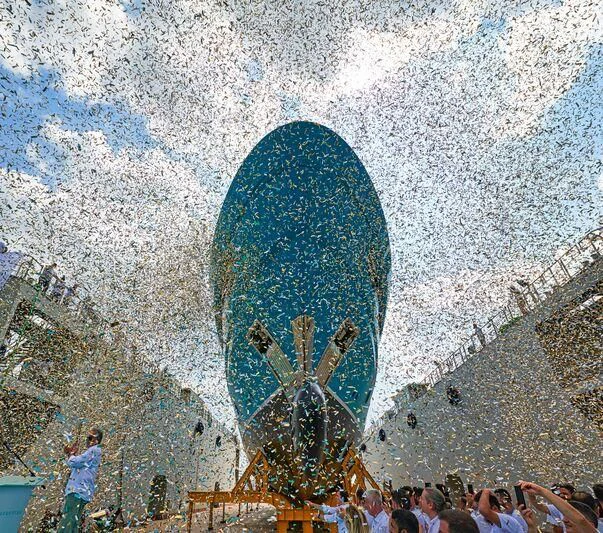 a group of people on a hot air balloon aboard JEWELS Yacht for Sale