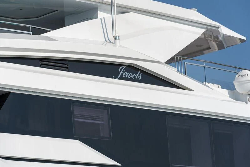 a close-up of a white boat aboard JEWELS Yacht for Sale