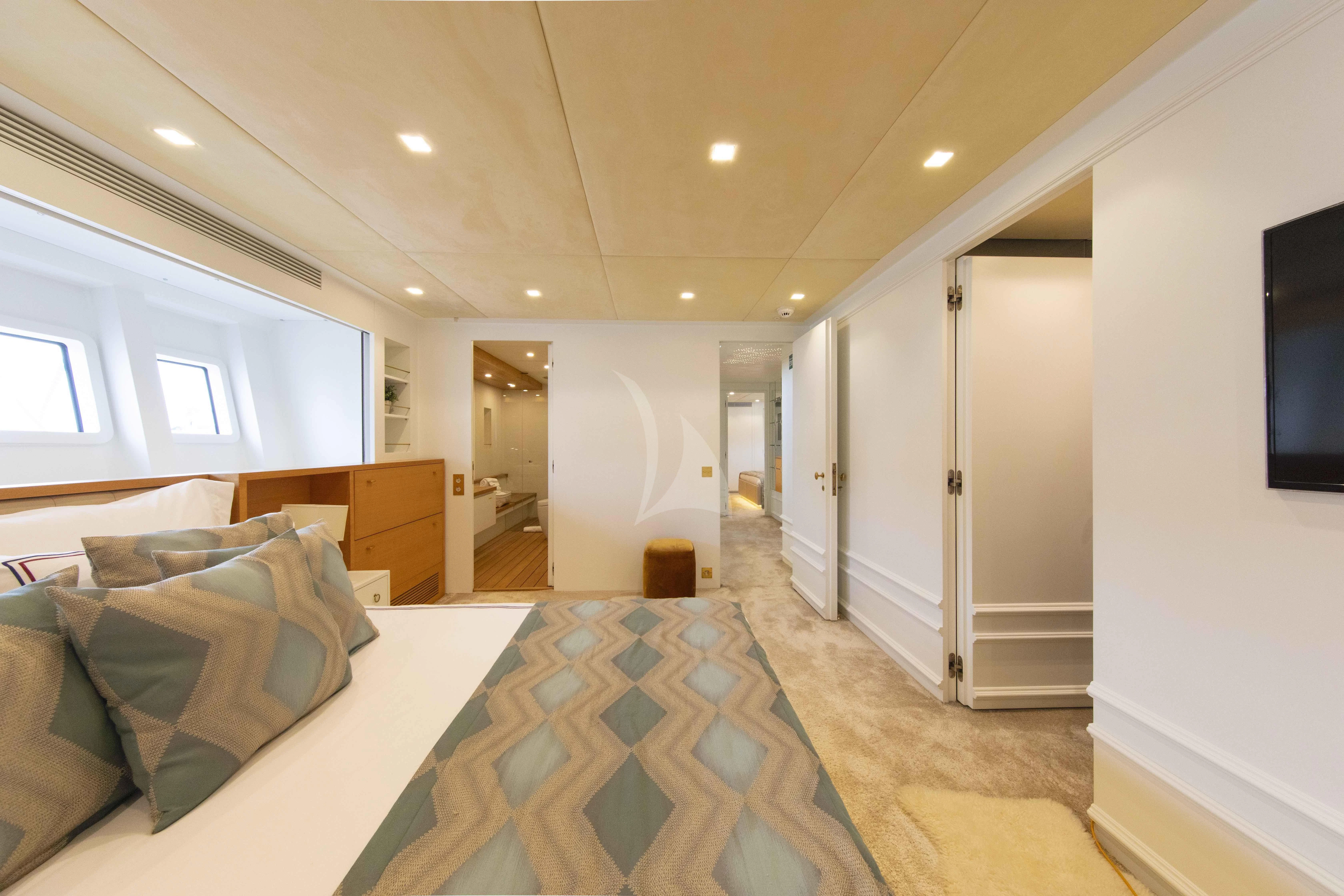 a bed in a room aboard HARUN Yacht for Charter