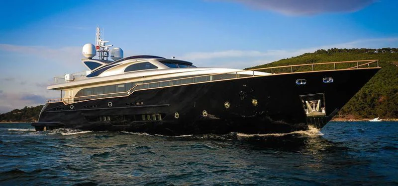 a large ship on the water aboard HARUN Yacht for Charter