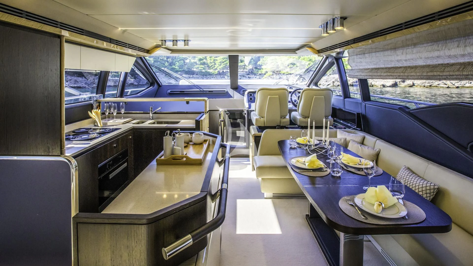 a dining table in a train aboard TAMARA II Yacht for Sale