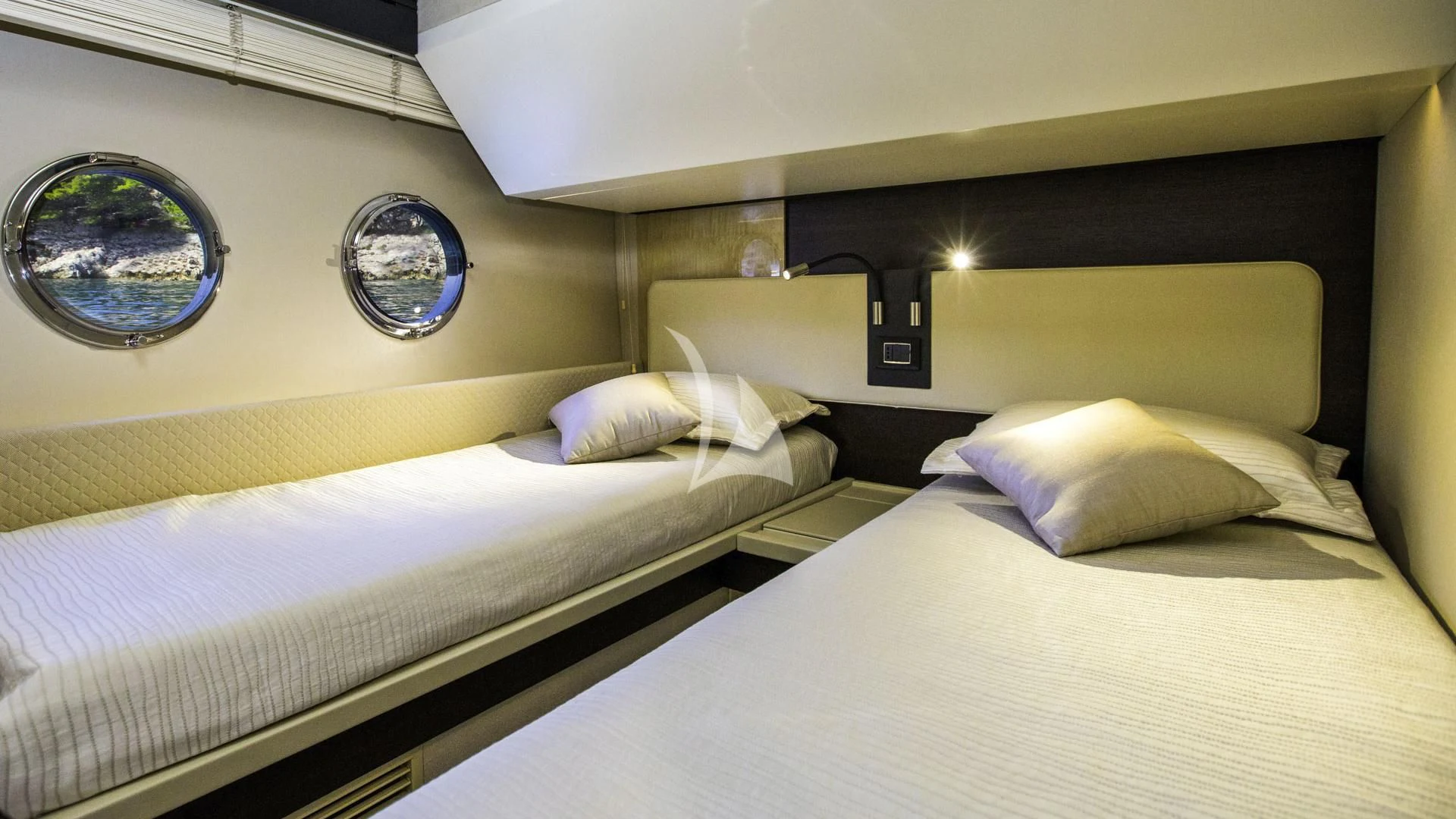 a couple of beds in a room aboard TAMARA II Yacht for Sale