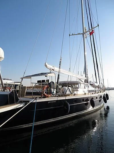 a boat docked at a pier aboard GUIA Yacht for Sale