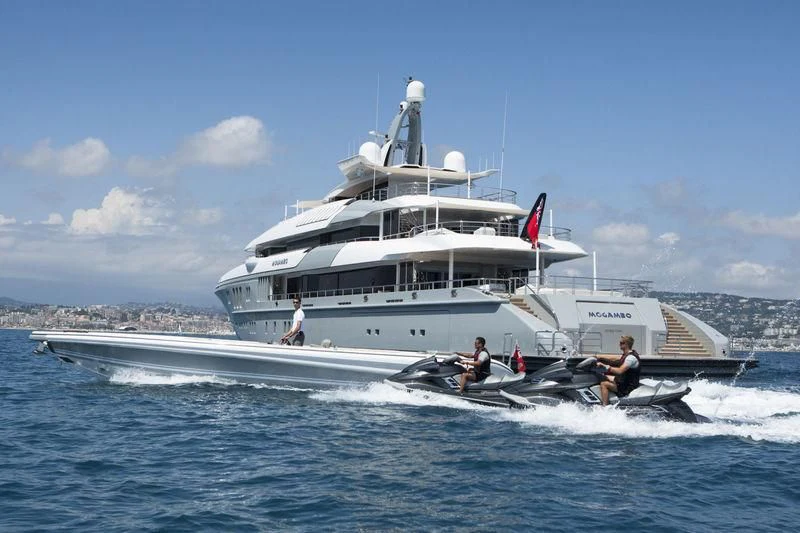 a boat with people on it aboard MOGAMBO Yacht for Sale
