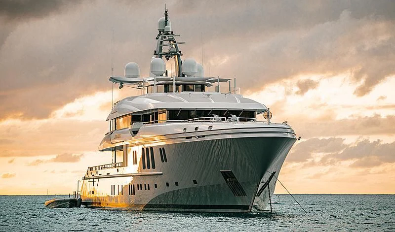 a large ship in the water aboard MOGAMBO Yacht for Sale