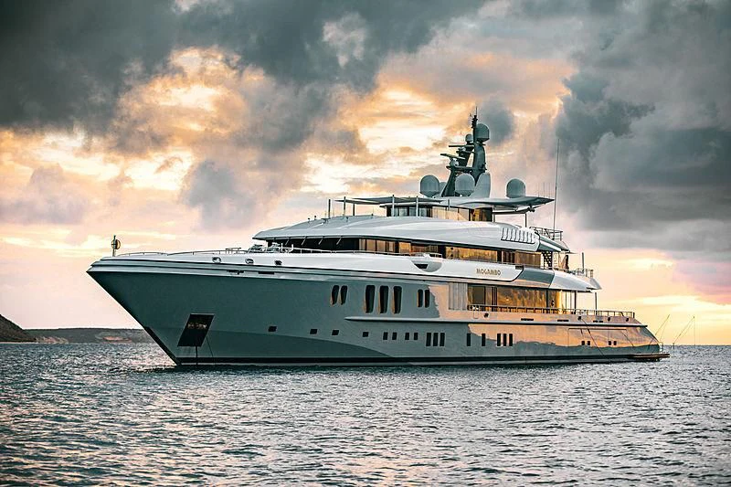 a large ship in the water aboard MOGAMBO Yacht for Sale