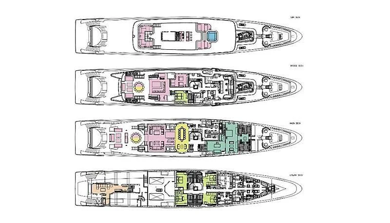 diagram, engineering drawing aboard MOGAMBO Yacht for Sale
