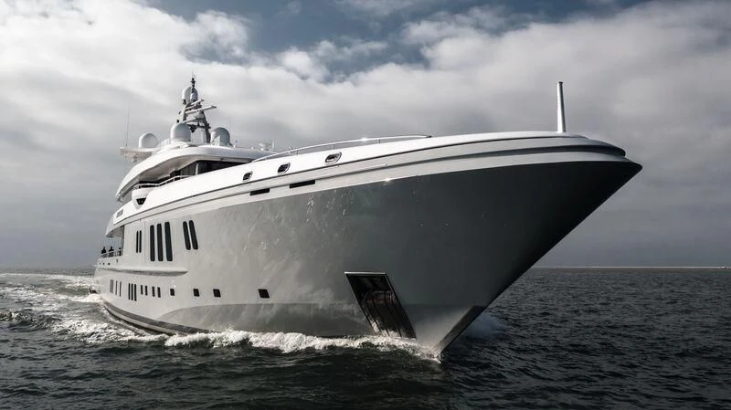 a large ship in the water aboard MOGAMBO Yacht for Sale