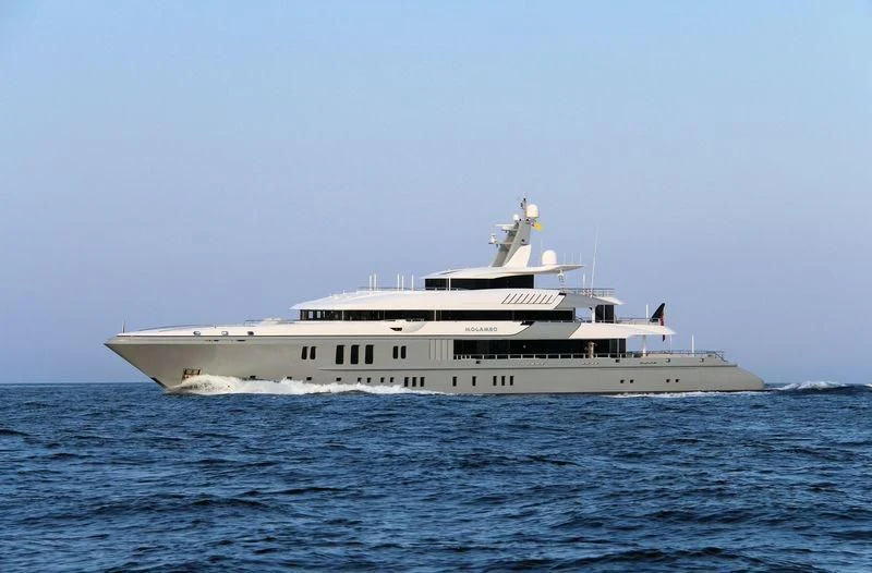 a white boat in the water aboard MOGAMBO Yacht for Sale