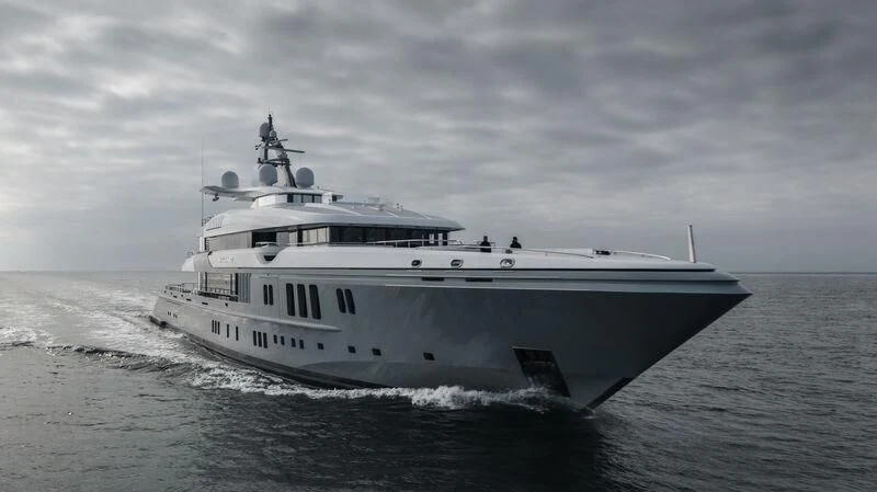 a large white boat on the water aboard MOGAMBO Yacht for Sale