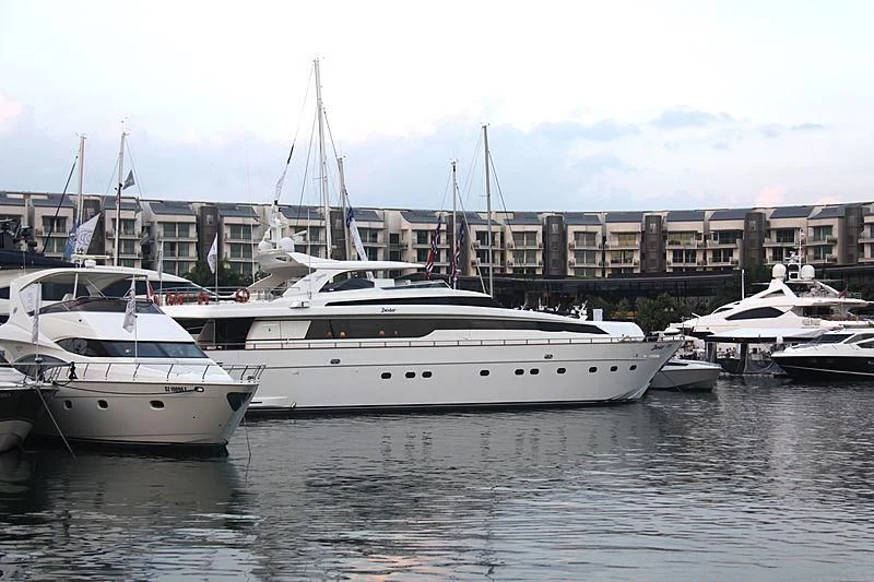 a group of boats in a harbor aboard DESTER Yacht for Sale