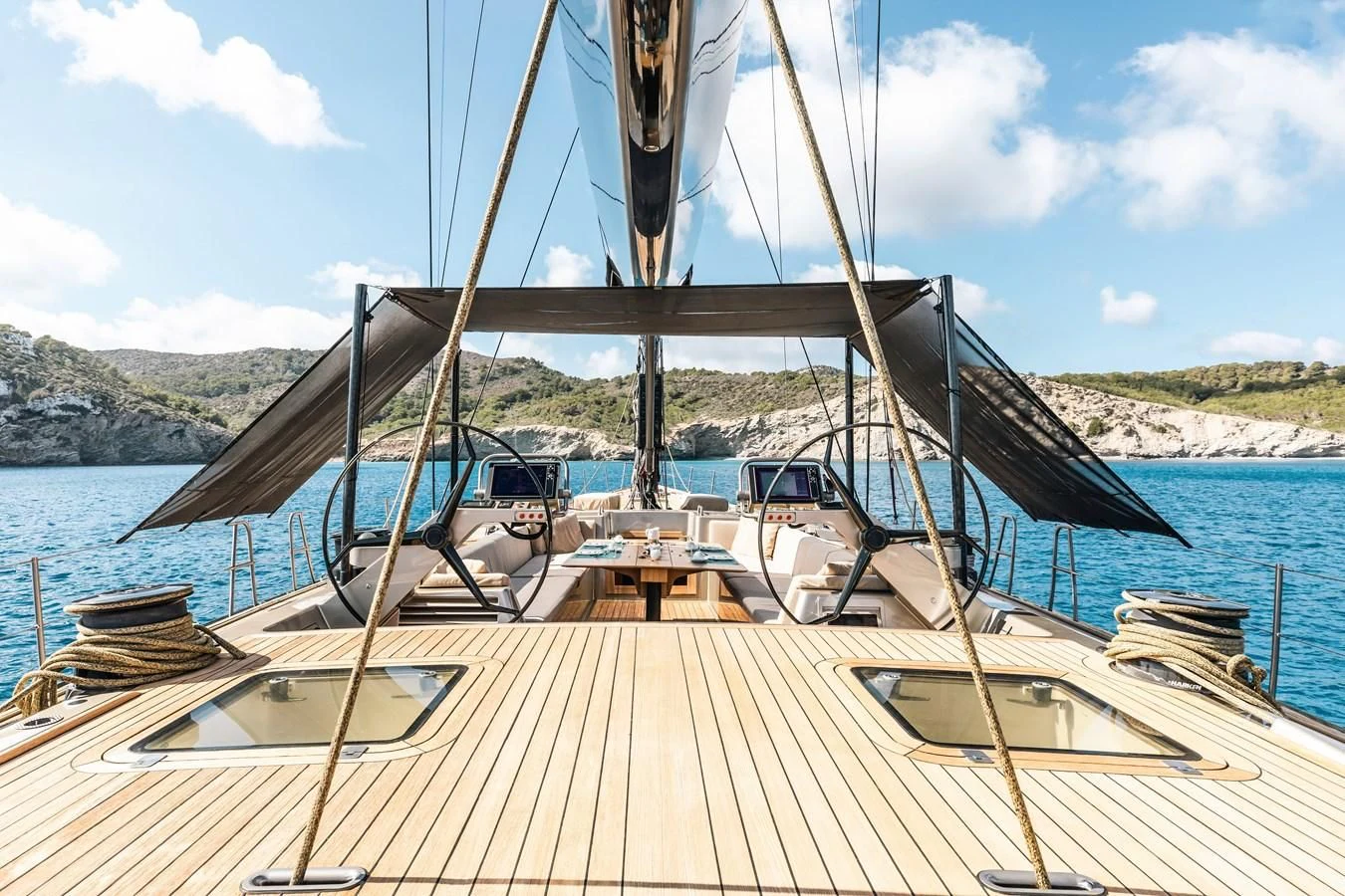 a deck with a boat on it aboard WALLY LOVE Yacht for Charter
