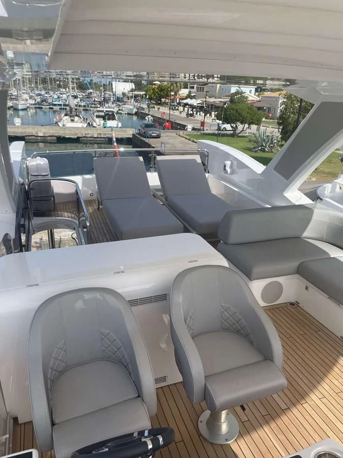 a view of a city from a balcony aboard SUNSEEKER 70' MANHATTAN Yacht for Sale