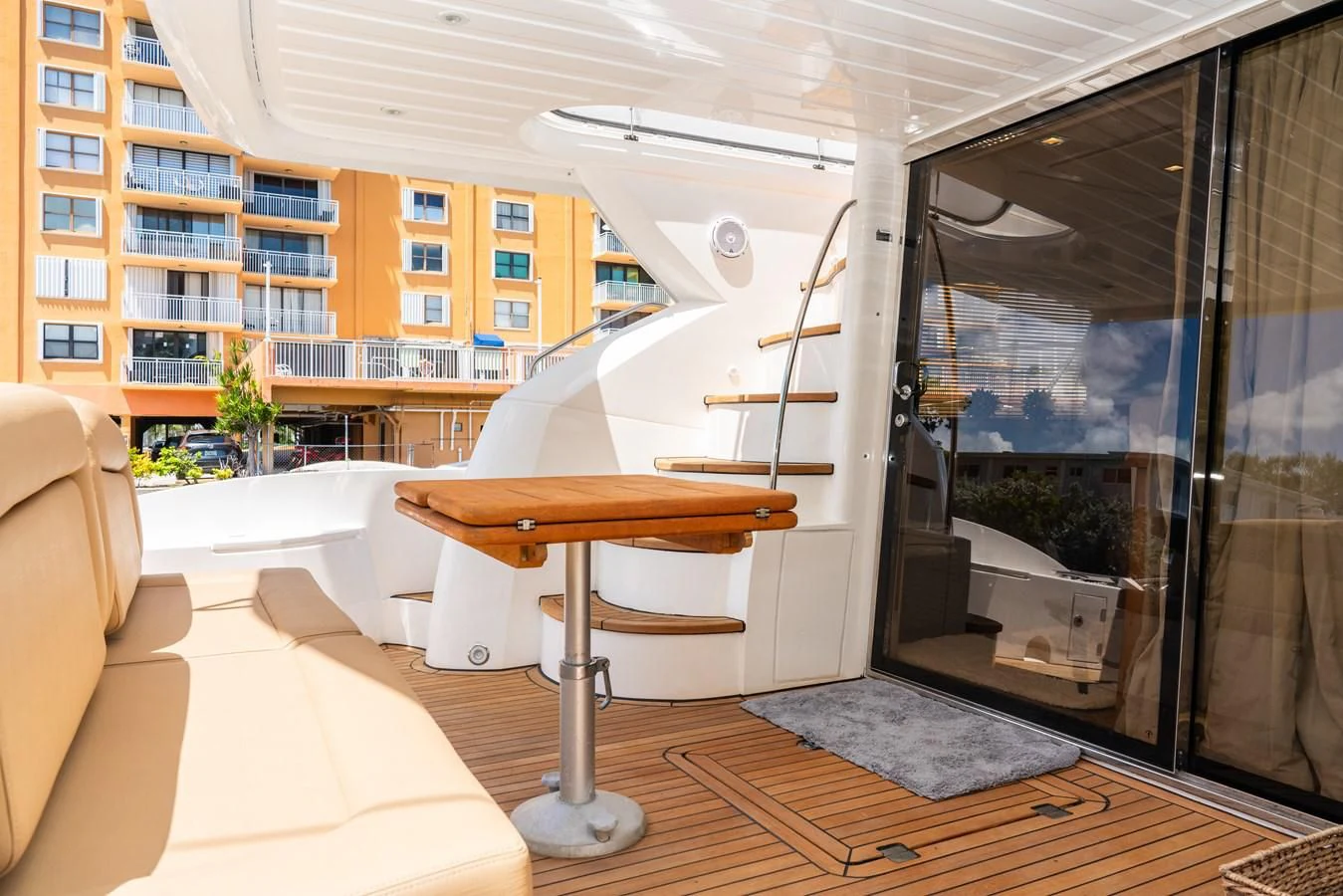a room with a table and chairs aboard SUNSEEKER 70' MANHATTAN Yacht for Sale