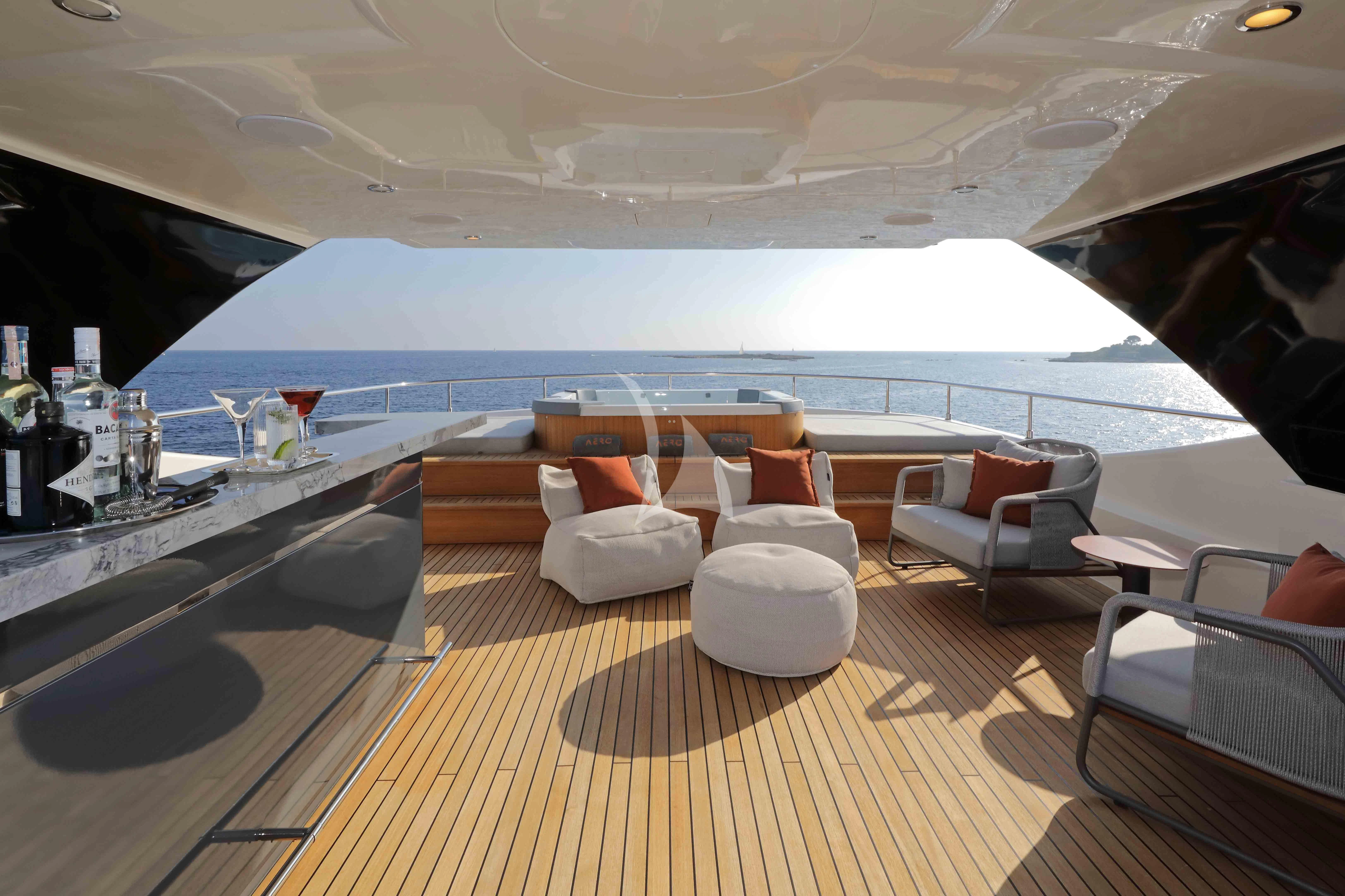 a room with a large glass window aboard AERO Yacht for Charter