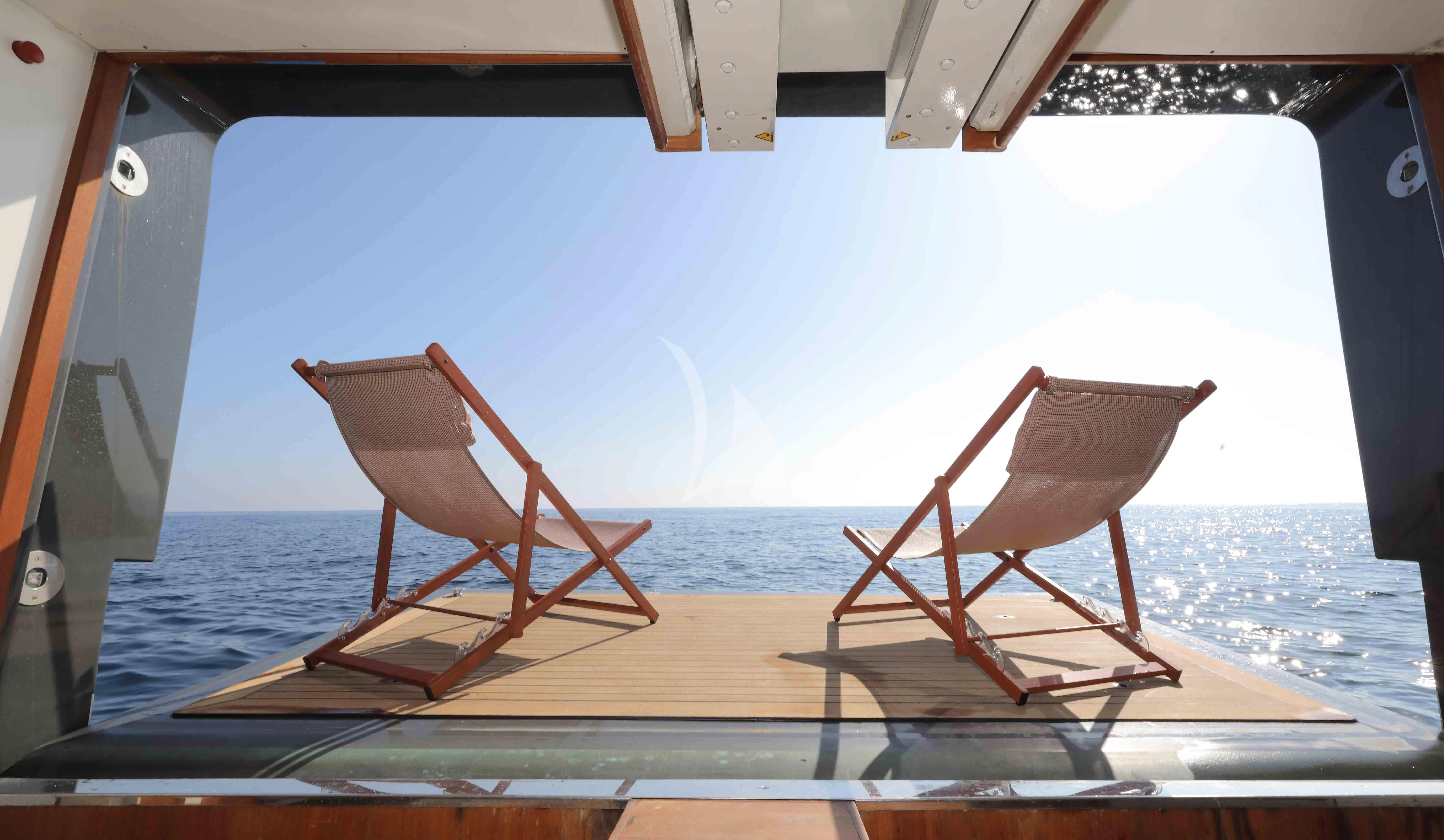 two chairs on a deck aboard AERO Yacht for Charter