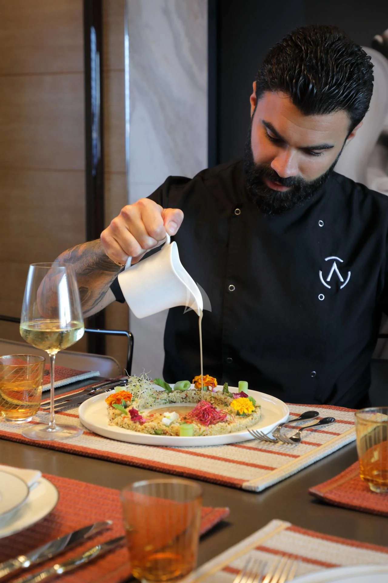 a person eating a meal aboard AERO Yacht for Charter