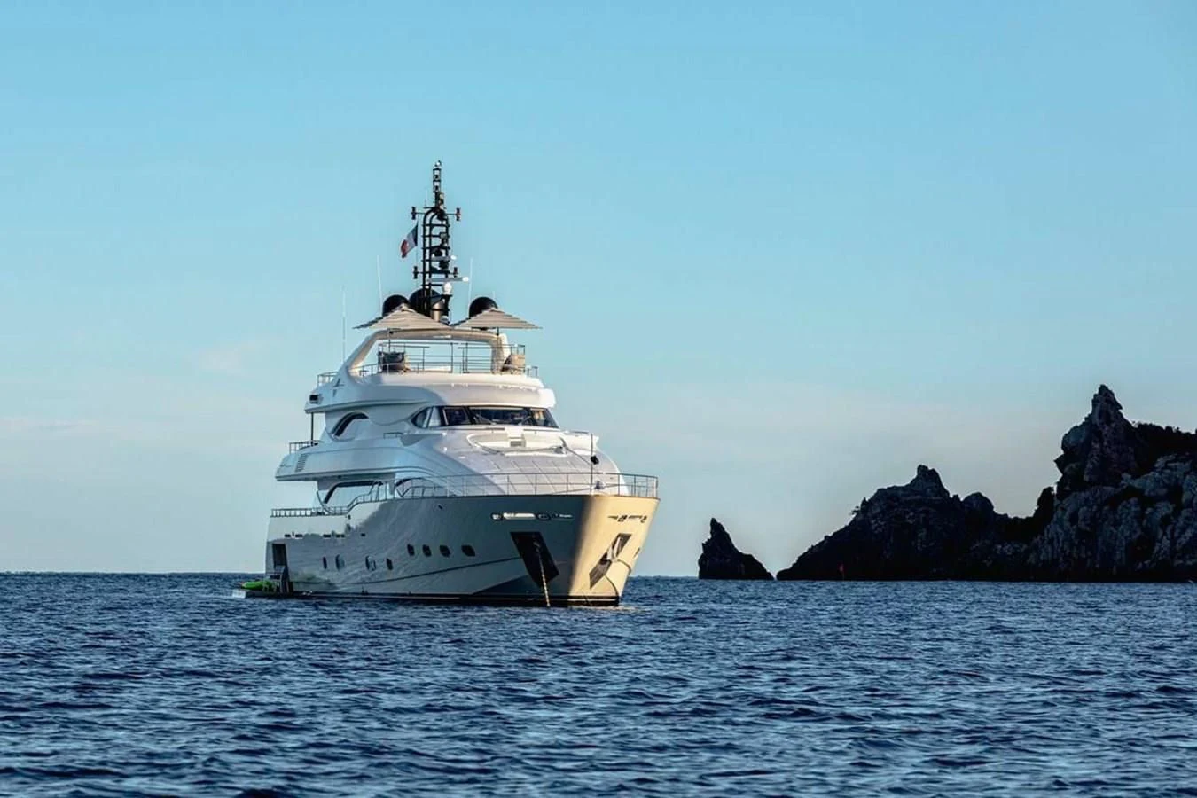 a large white ship in the water aboard AERO Yacht for Charter