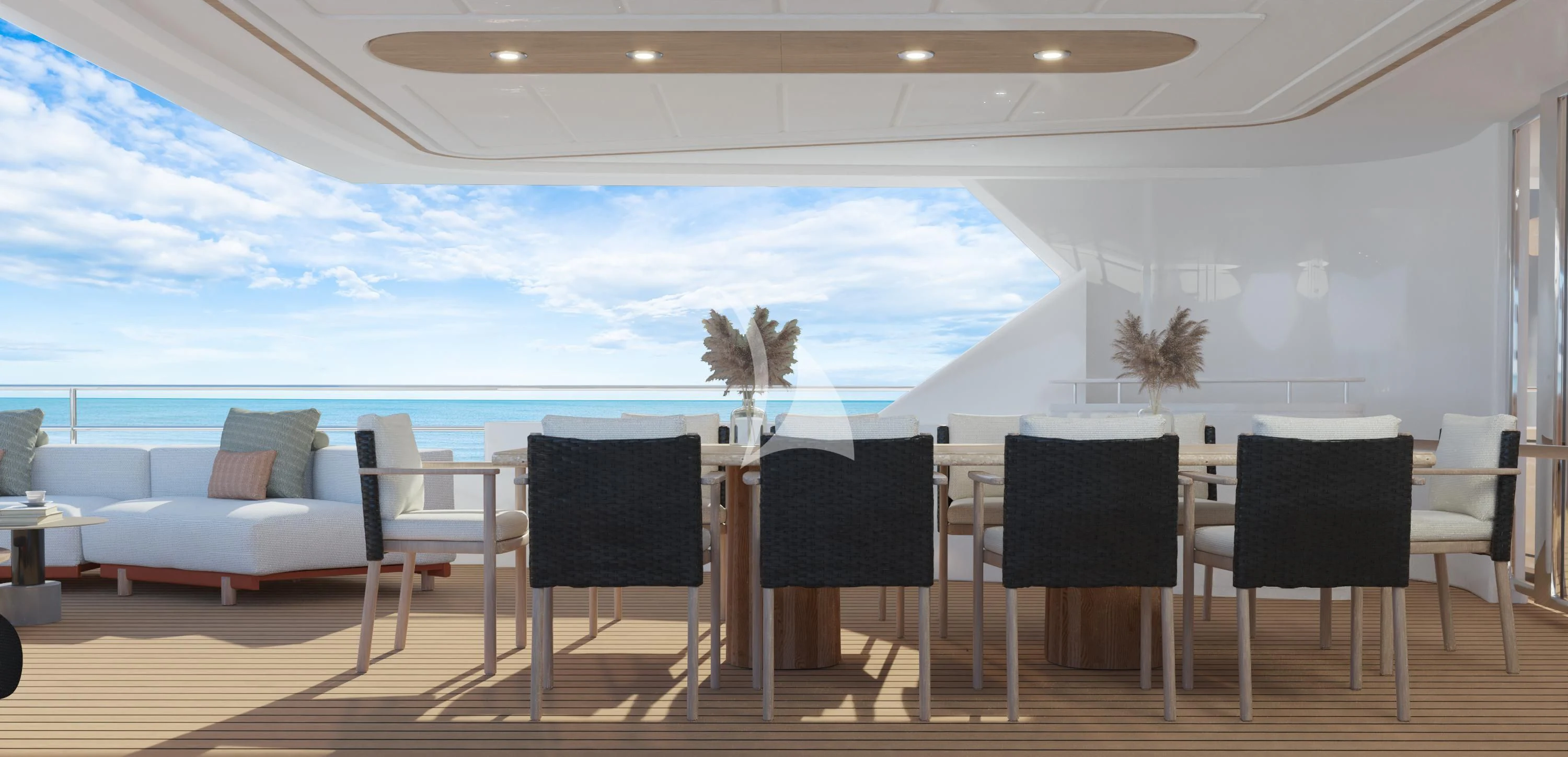 a room with a table and chairs aboard AERO Yacht for Charter