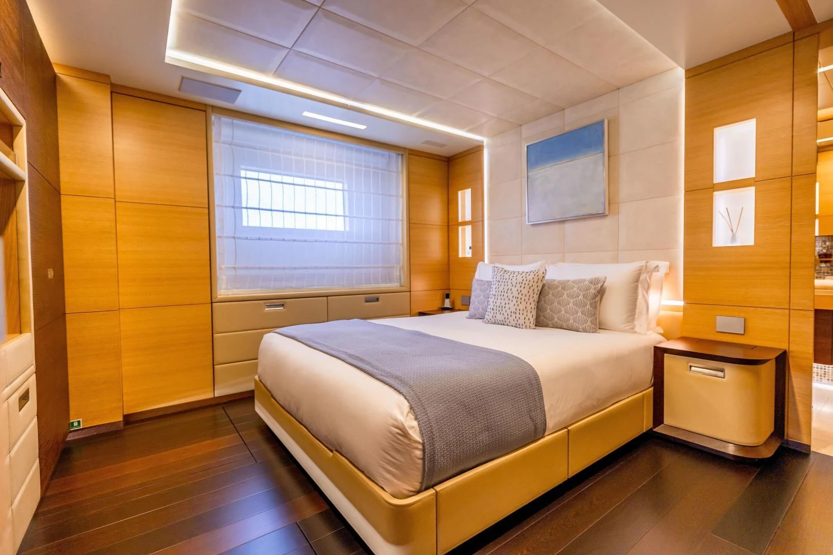 a bed in a room aboard PATIENCE Yacht for Charter