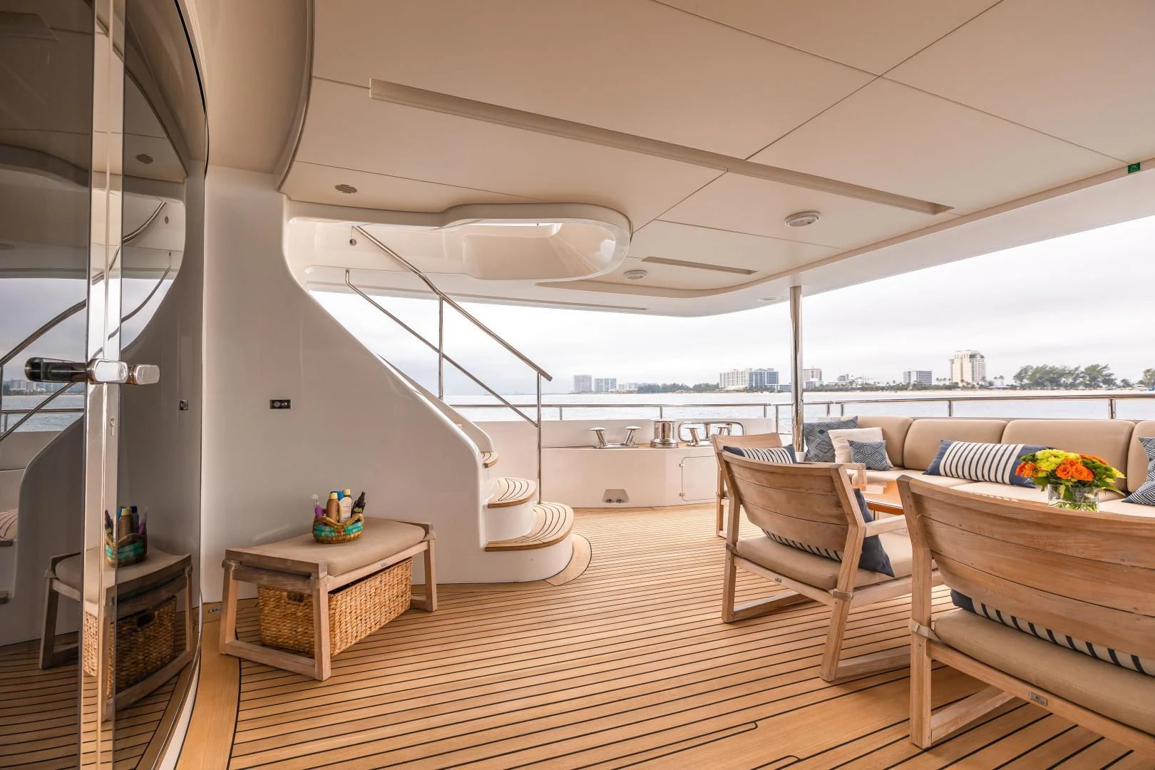 a room with a wood floor and a large window with a wood floor aboard PATIENCE Yacht for Charter