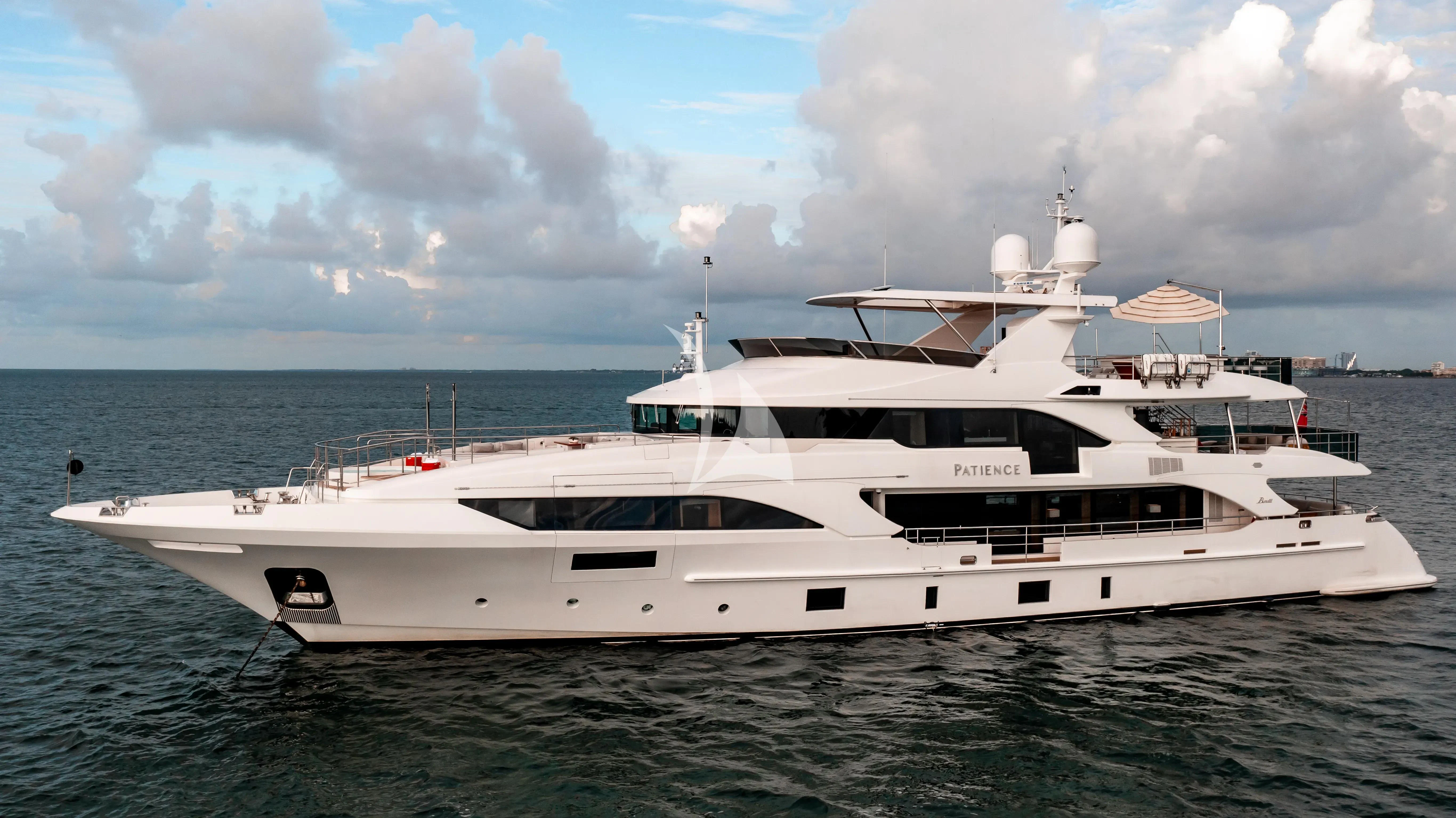 a white yacht in the water aboard PATIENCE Yacht for Charter