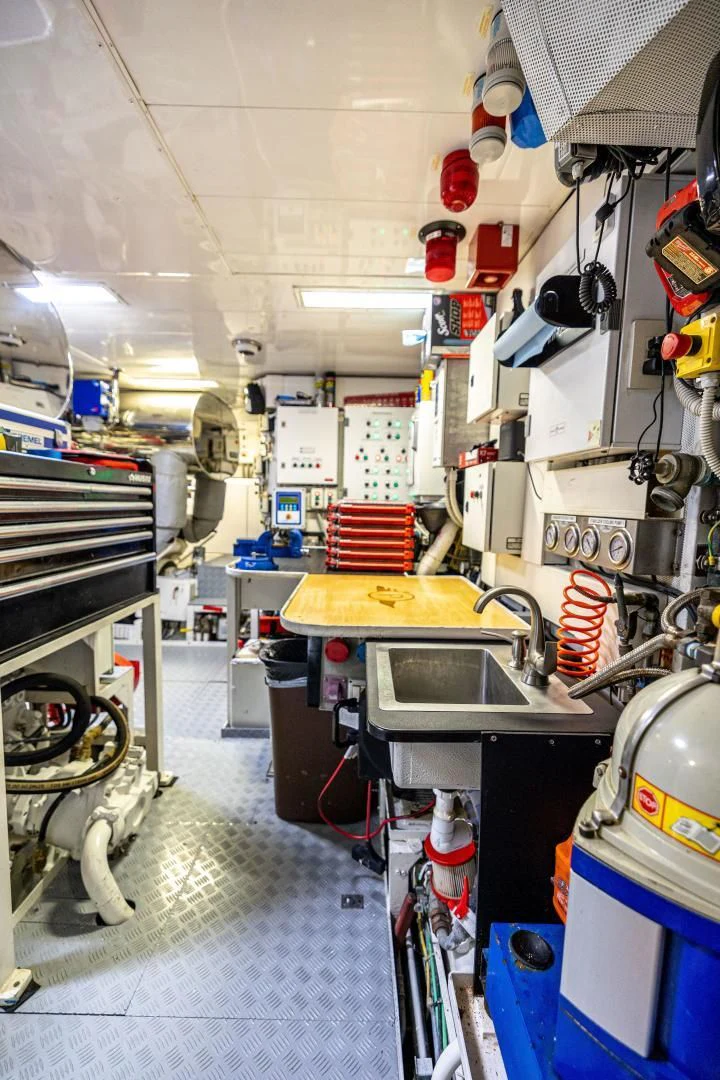 a large room with machinery aboard PATIENCE Yacht for Charter