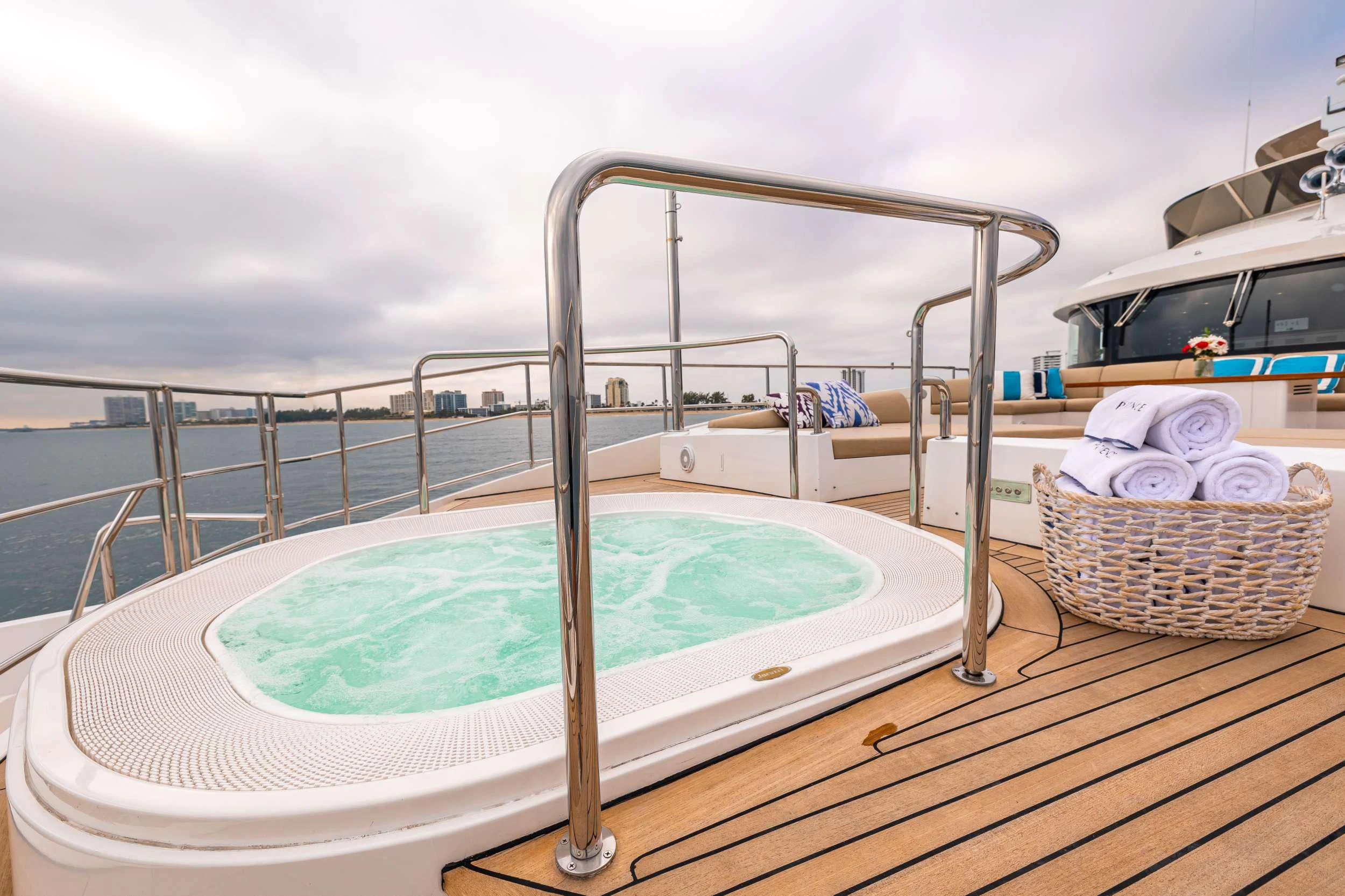 a large pool on a deck aboard PATIENCE Yacht for Charter