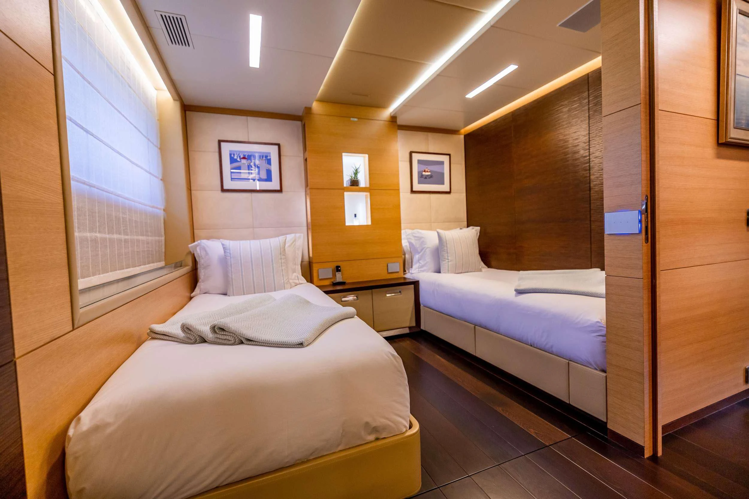 a room with two beds aboard PATIENCE Yacht for Charter