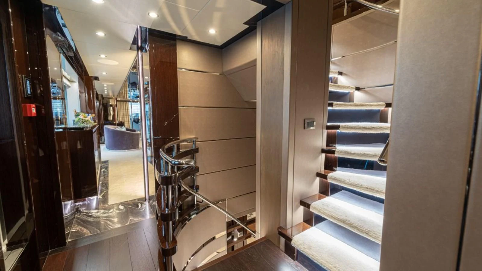 a staircase in a building aboard NEXUS Yacht for Charter