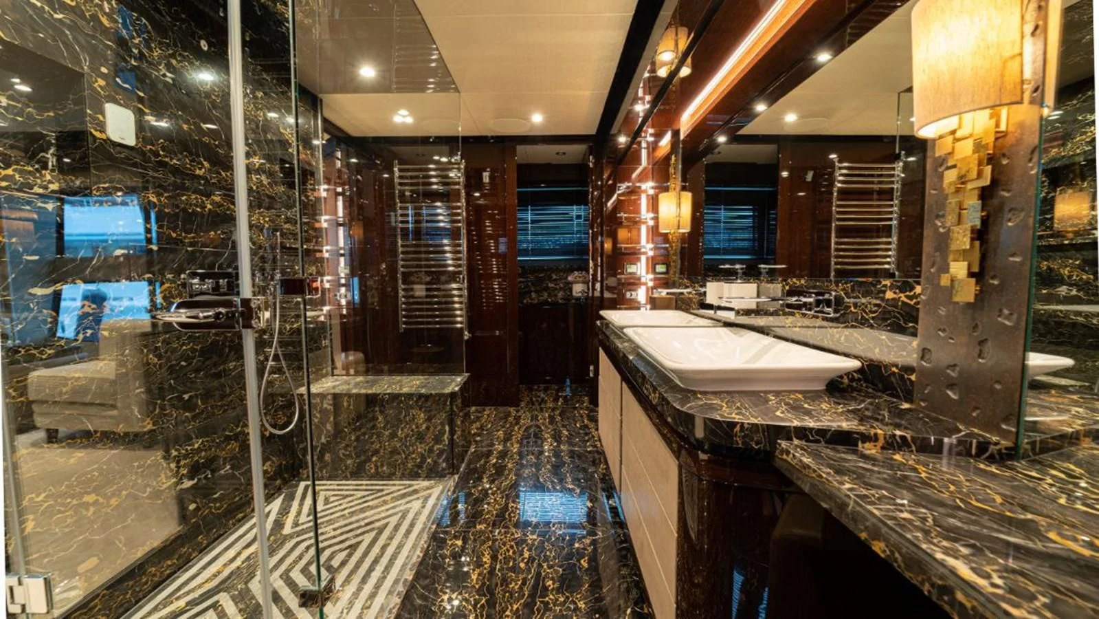 a large bathroom with a large tub aboard NEXUS Yacht for Charter