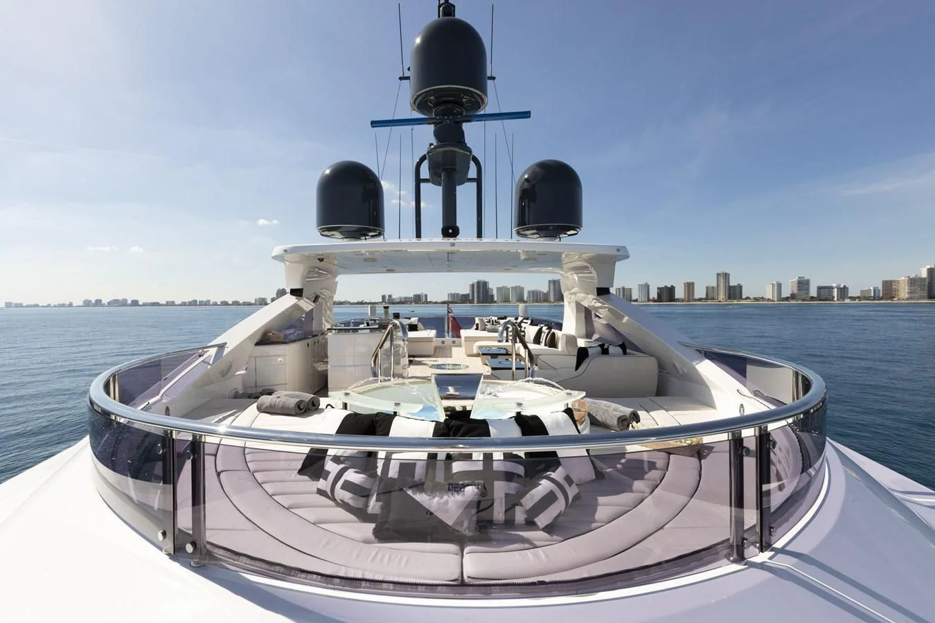 a boat with a large antenna aboard NEXUS Yacht for Charter