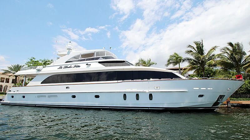 a white yacht on the water aboard LA DOLCE VITA Yacht for Sale