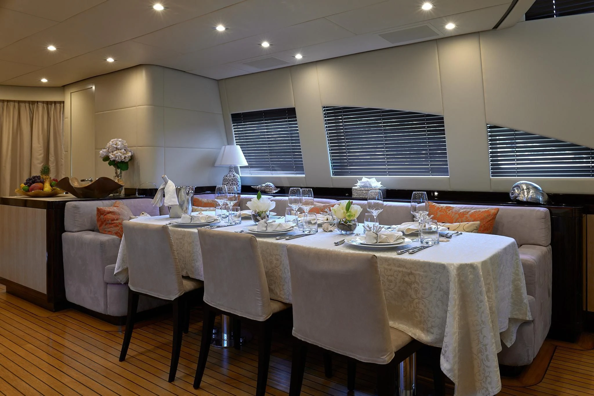 a table set for a dinner aboard ATHOS Yacht for Sale