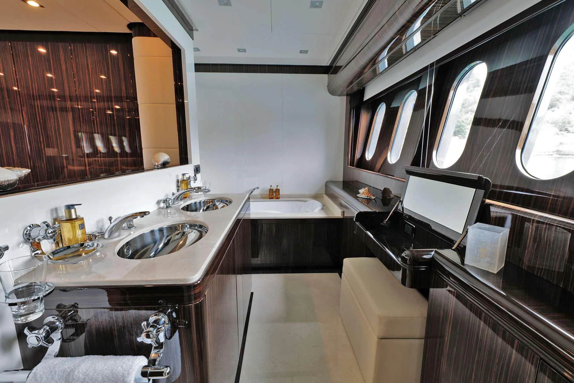 a kitchen with a sink and a microwave aboard ATHOS Yacht for Sale