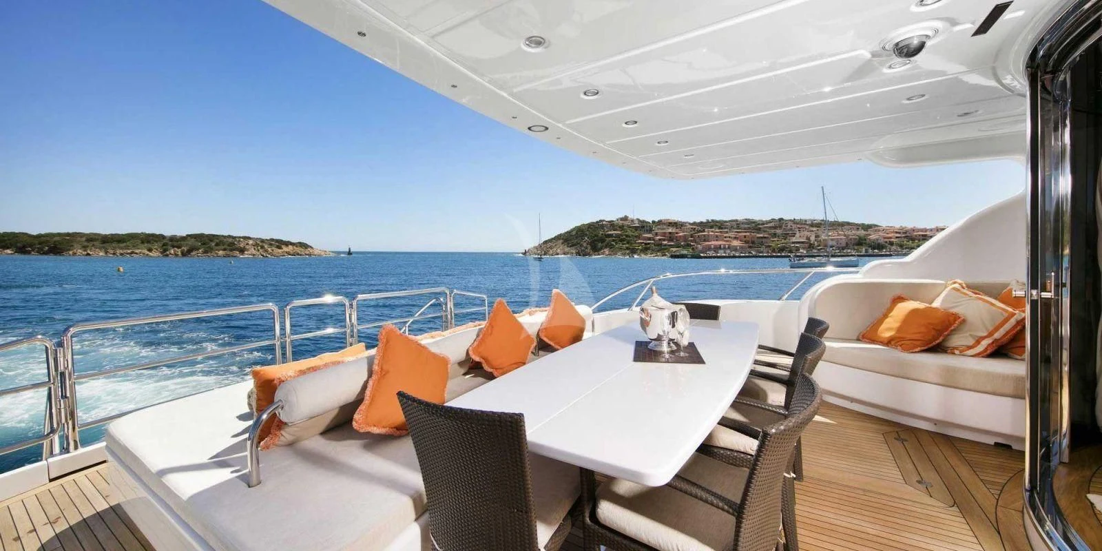 a table on a boat aboard ATHOS Yacht for Sale