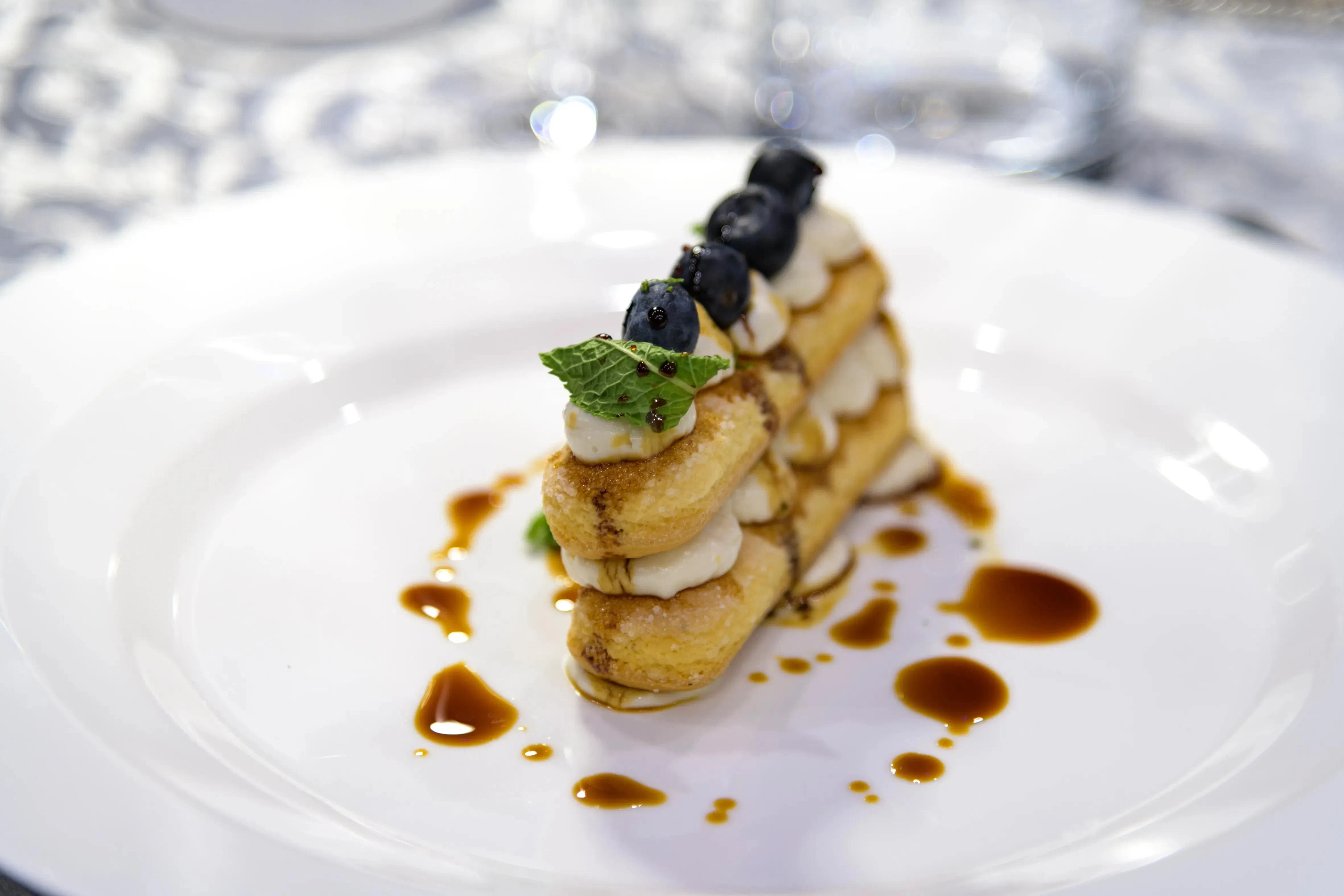 a plate of food aboard ATHOS Yacht for Sale