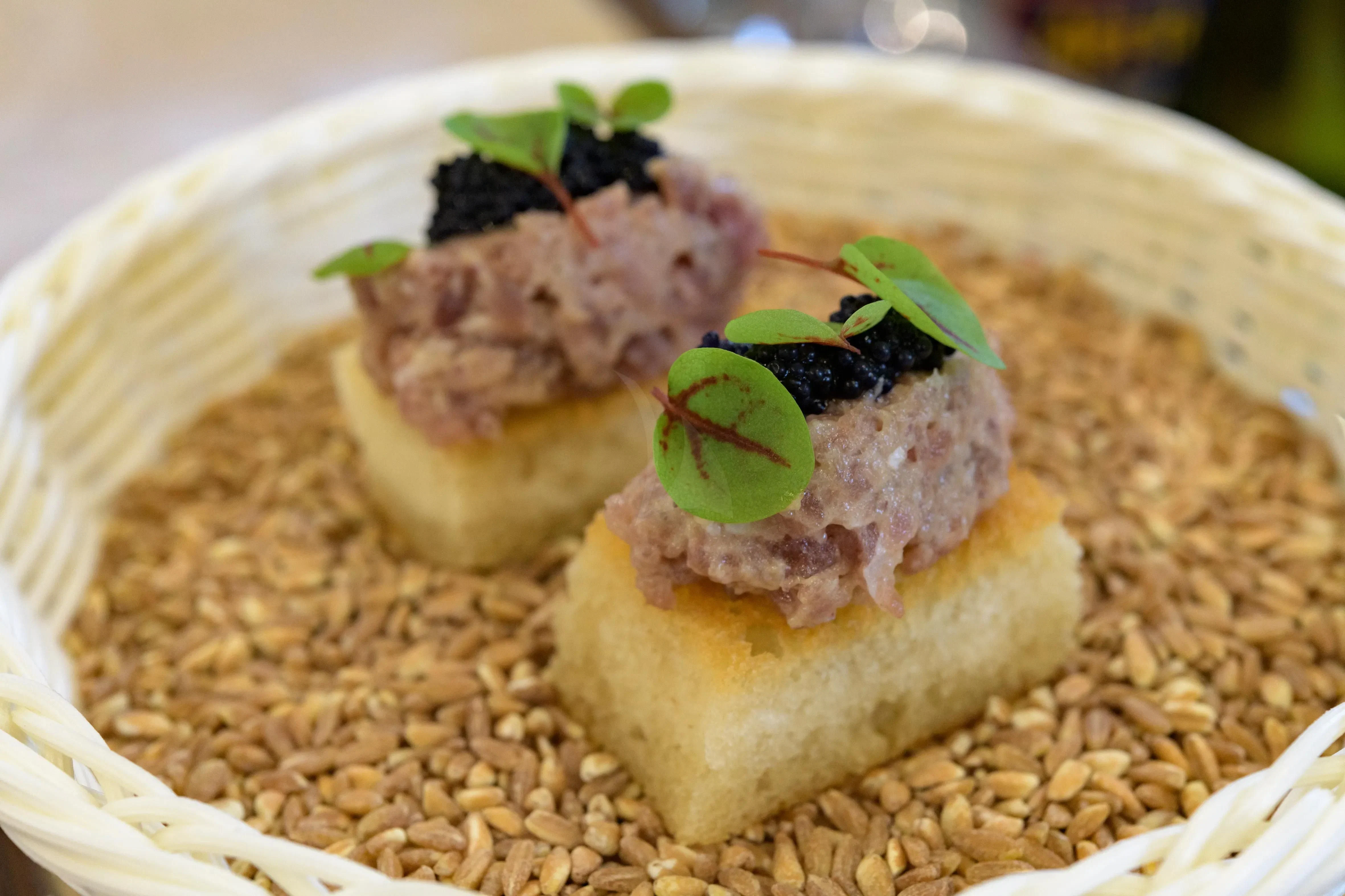 a plate of food aboard ATHOS Yacht for Sale