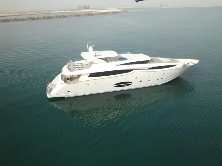 a white yacht in the water aboard NASER II Yacht for Sale