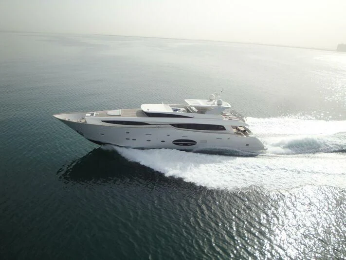 a white boat in the water aboard NASER II Yacht for Sale