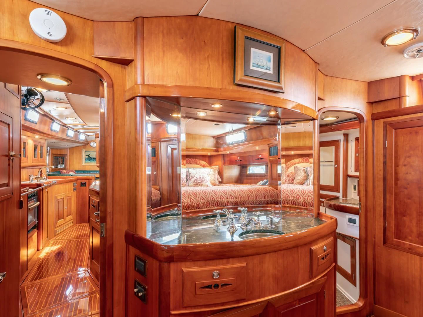 a kitchen with a glass counter aboard WILD THING Yacht for Sale
