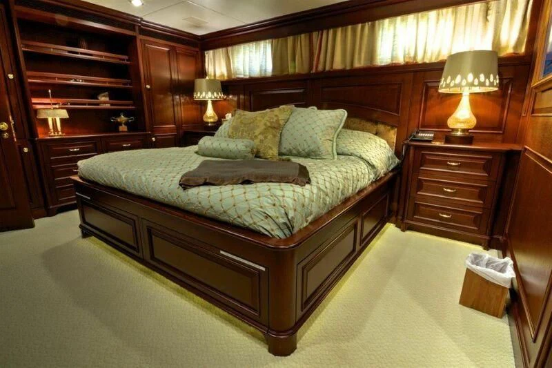 a bed in a room aboard SCORPIO Yacht for Sale