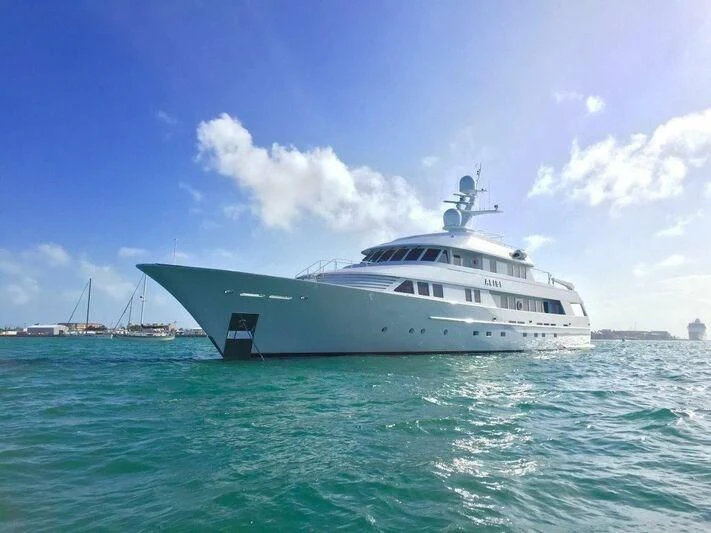 a white yacht in the water aboard SCORPIO Yacht for Sale