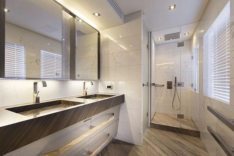 a bathroom with a large countertop aboard ILLUSION Yacht for Sale