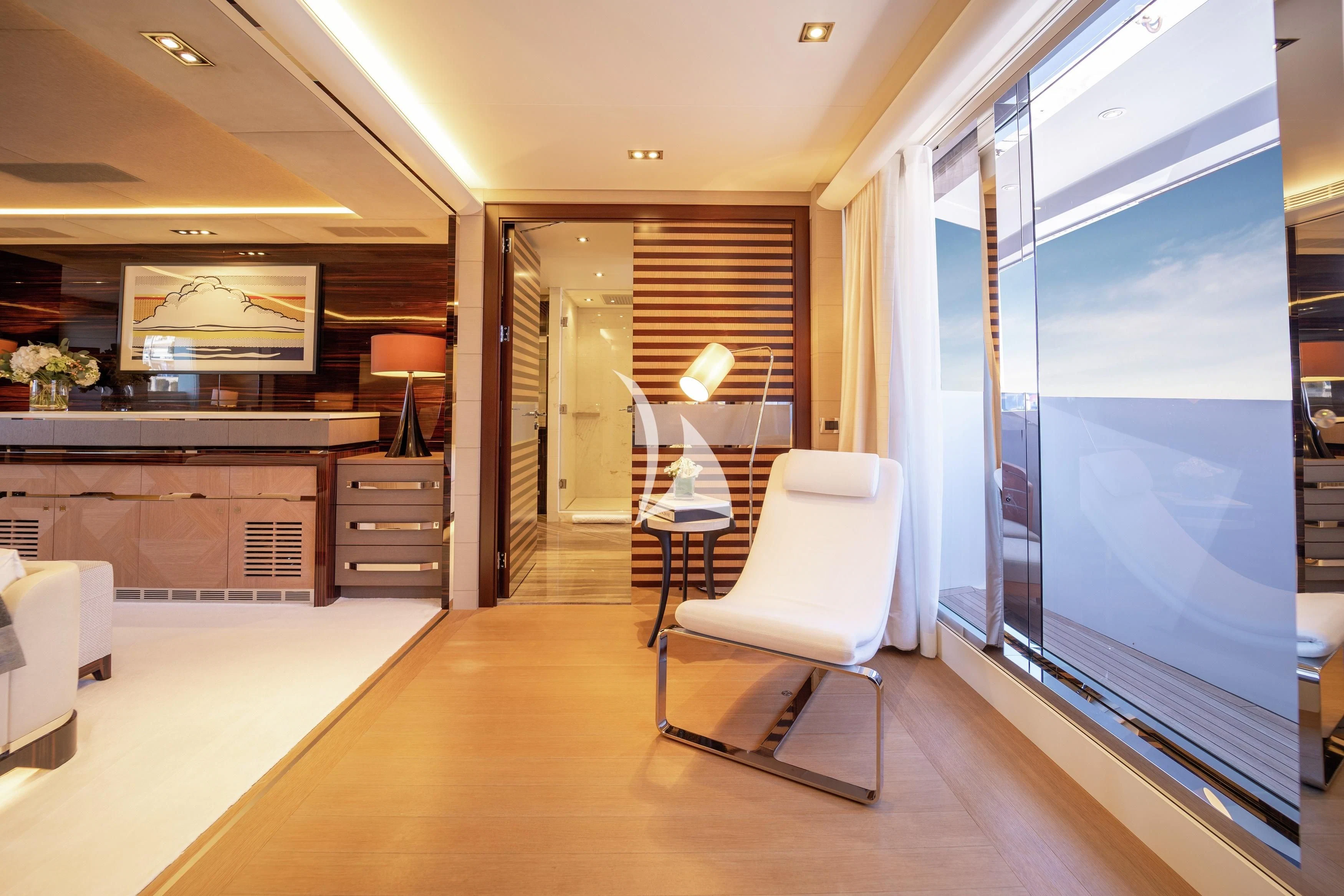 a room with a large window aboard ILLUSION Yacht for Sale
