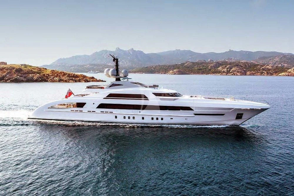 a white boat in the water aboard ILLUSION Yacht for Sale