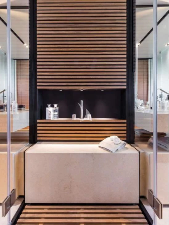 a bed in a room aboard ALMAX TOO Yacht for Sale