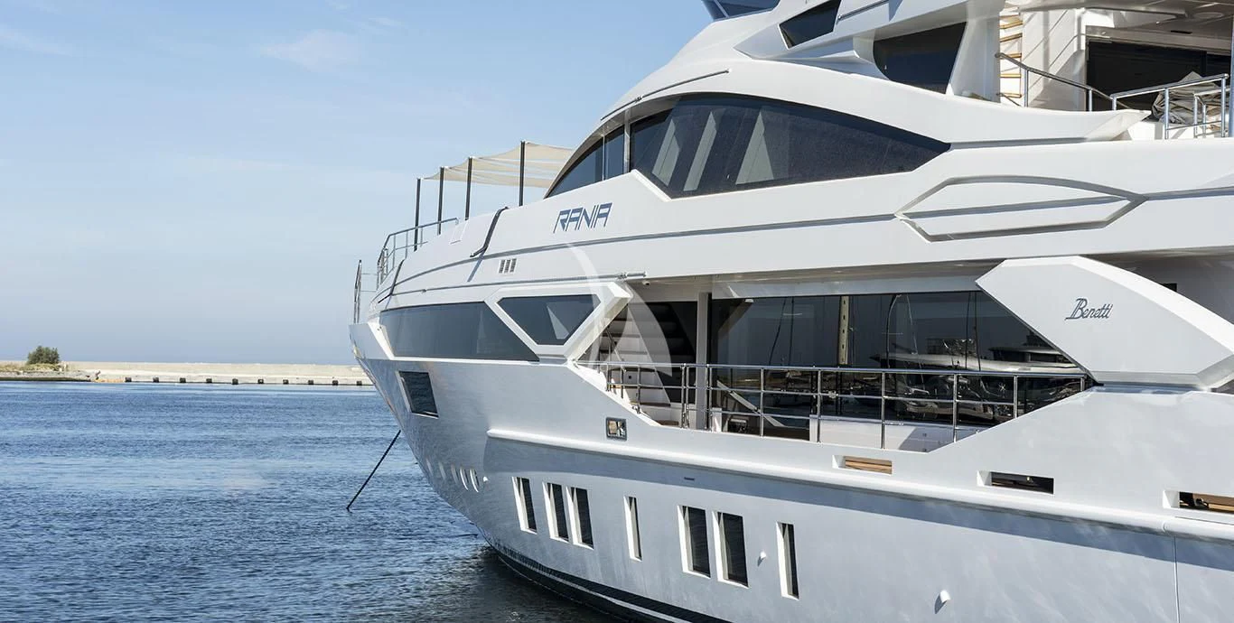 a white yacht in the water aboard RANIA Yacht for Sale