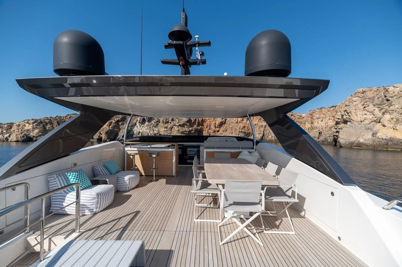 a boat with a satellite dish on it aboard VITTORIA I Yacht for Sale