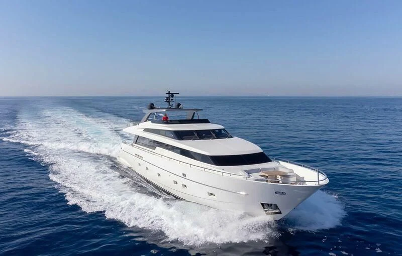 a white yacht on the water aboard VITTORIA I Yacht for Sale